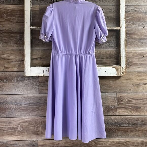 Jane Baar Lavender Lace Trim Belted Keyhole Puff Sleeve Midi Dress,Size 10, 70’s - Picture 5 of 10